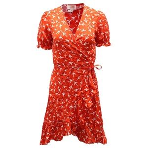 Diane von Furstenberg Short Sleeve Ruffle Wrap Dress in Paper Planes